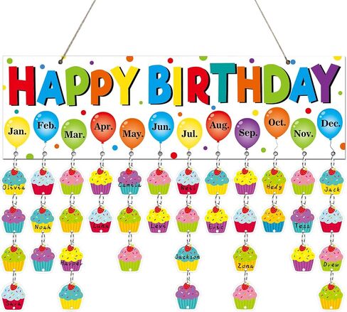 Boho Colorful Birthday Calendar Wall Hanging (16x5in) DIY Birthday Tracker Calendar Board with 116pcs Wood Tag Birthday Sign Reminder Plaque for School Classroom Bulletin Board Family in Saudi Arabia