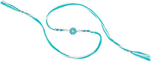 Aheli Floral Design Sterling Silver Rakhi in Light Blue & White Color Thread for Brother Raksha Bandhan Rakhi مع بطاقة تحية in Saudi Arabia