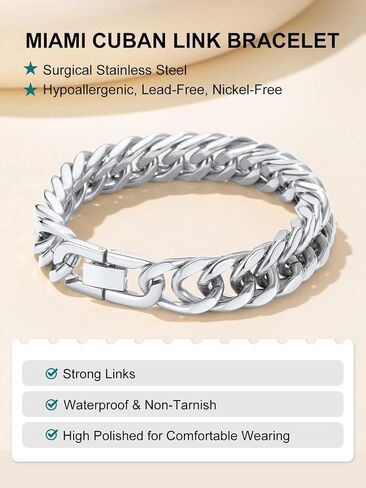 Supcare Cuban Link Bracelet for Men, 8mm/12mm/17mm Width Chains Bracelets, 7.5''/8.3''/9'' Wrist Chain for Man Husband Love Dad Gifts in Kuwait