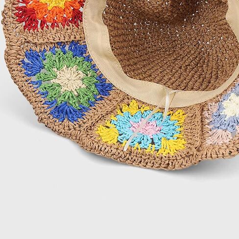 KORADI Women Sun Hats Crochet Granny Square Straw Hat Boho Floral Summer Beach Hats Hollow Out Bucket Hat in Saudi Arabia