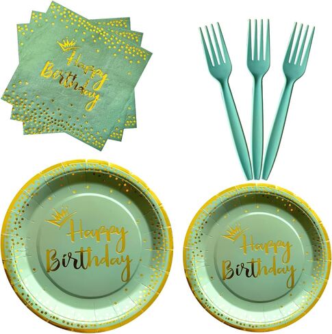 96 Pieces Purple and Silver Birthday Plates and Napkins Party Tableware Set with Happy Birthday Party Decorations,Paper Plates,Napkins and Forks for 24 Guests in Saudi Arabia