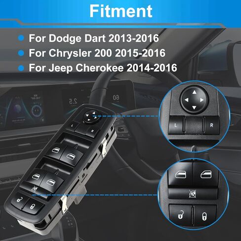 Front Left Driver Side Master Power Control Window Switch for Dodge Dart 2013-2016, Chrysler 200 2015-2016, Jeep Cherokee 2014-2016 Replace 68271203AB, 68271203AA, 56046568AC, 56046553AB, 56046553AC in Saudi Arabia