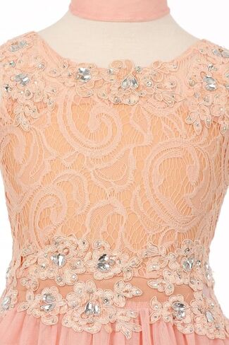 Little Girls See Through Waistline Lace Flowers Girls Dresses in Saudi Arabia