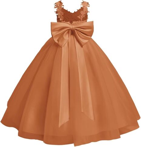 Lace Applique Flower Girl Dress for Wedding Kids Puffy Tulle Satin Long Pageant Princess Dress Bowknot Prom Ball Gowns in Kuwait
