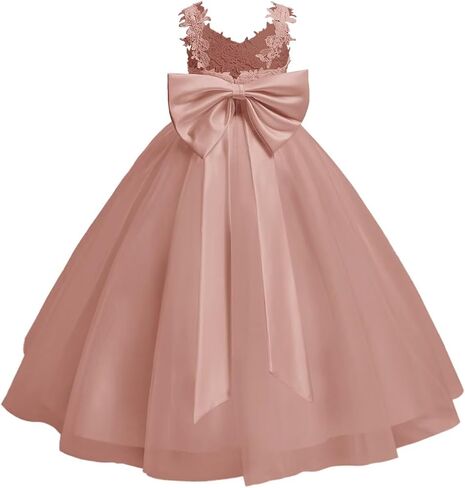 Lace Applique Flower Girl Dress for Wedding Kids Puffy Tulle Satin Long Pageant Princess Dress Bowknot Prom Ball Gowns in Kuwait