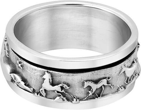 Aeravida Warrior Stallions Running Horse Spinner .925 Sterling Silver Ring (7-10) | خاتم الحصان الحيوان للنساء | مجوهرات الأزياء للجنسين in Saudi Arabia