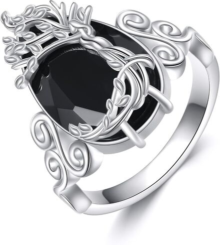 Black Tourmaline Ring Sterling Silver Vintage Black Ring Crystal Healing Jewelry Spiritual Protection Gifts for Women in Kuwait