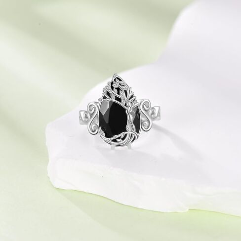 Black Tourmaline Ring Sterling Silver Vintage Black Ring Crystal Healing Jewelry Spiritual Protection Gifts for Women in Kuwait