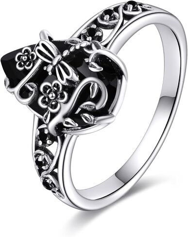 Black Tourmaline Ring Sterling Silver Vintage Black Ring Crystal Healing Jewelry Spiritual Protection Gifts for Women in Kuwait