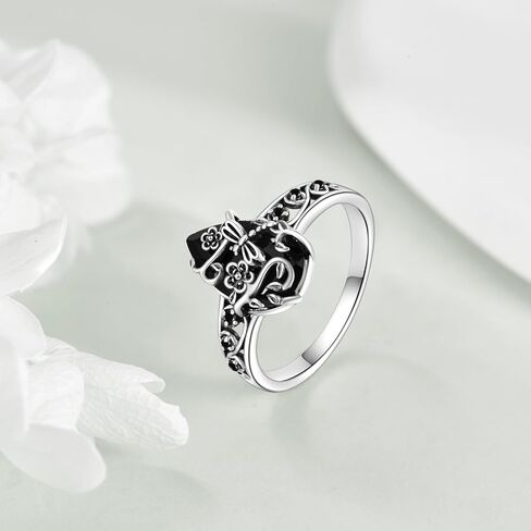 Black Tourmaline Ring Sterling Silver Vintage Black Ring Crystal Healing Jewelry Spiritual Protection Gifts for Women in Kuwait