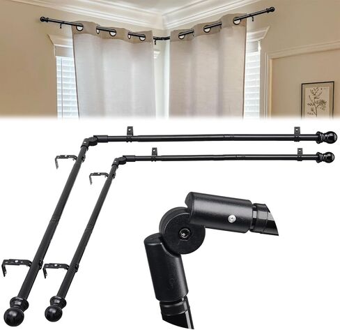 Hosko 2PCS Corner Curtain Rod لنظام التشغيل Windows 30 إلى 136 بوصة ، وقطر 1 بوصة قابلة للتعديل على شكل قضبان L على شكل زاوية in Kuwait