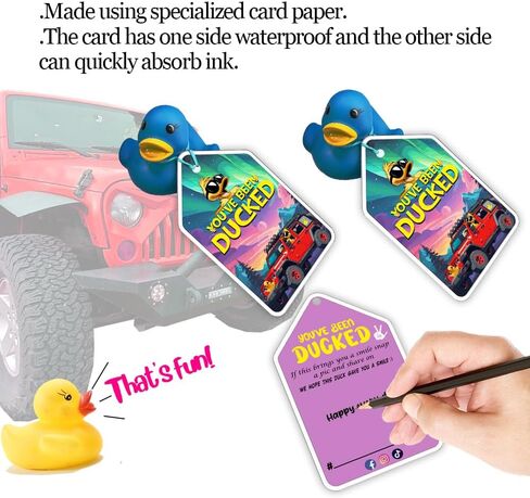 You've Been Duck Card, Duck Duck Tags, Ducking Game Card, Ducked Tags, Rubber Duck for Tags, Yellow DCUK and Car Design, with Round Hole and Rubber Band, 50Pack in Kuwait