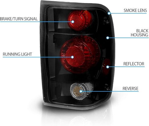 AmeriLite Black/Smoke Replacement Brake Tail Lights Set For 98-00 Ford Ranger Only - Passenger and Driver Side in Saudi Arabia