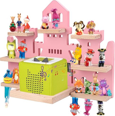 Tonie Shelf for Tonies Box Set - Tonie Storage for Tonie Box & Tonies Figures & Charging Station ، رف عائم خشبي مغناطيسي لـ Toniebox و 15-33 Tonies ، رف محمولة على الحائط ، شكل القلعة in Kuwait