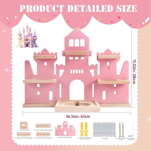 Tonie Shelf for Tonies Box Set - Tonie Storage for Tonie Box & Tonies Figures & Charging Station ، رف عائم خشبي مغناطيسي لـ Toniebox و 15-33 Tonies ، رف محمولة على الحائط ، شكل القلعة in Kuwait