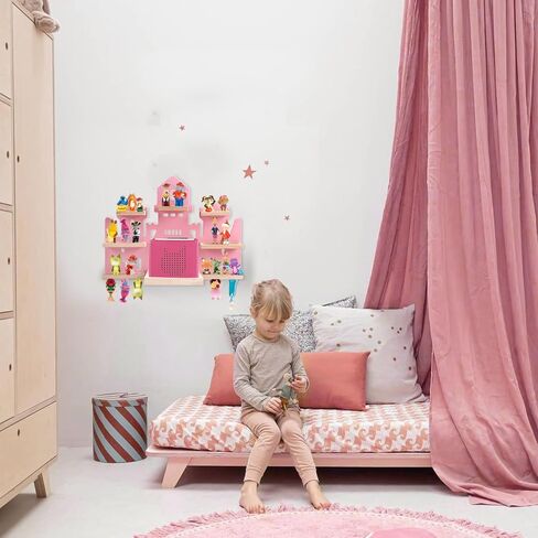 Tonie Shelf for Tonies Box Set - Tonie Storage for Tonie Box & Tonies Figures & Charging Station ، رف عائم خشبي مغناطيسي لـ Toniebox و 15-33 Tonies ، رف محمولة على الحائط ، شكل القلعة in Kuwait