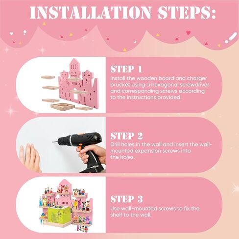 Tonie Shelf for Tonies Box Set - Tonie Storage for Tonie Box & Tonies Figures & Charging Station ، رف عائم خشبي مغناطيسي لـ Toniebox و 15-33 Tonies ، رف محمولة على الحائط ، شكل القلعة in Kuwait