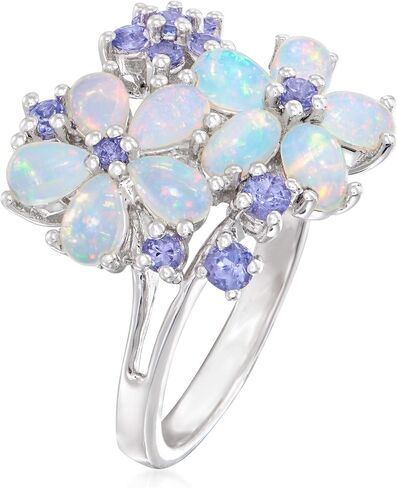 Ross-Simons Opal و .36 Ct. T.W. خاتم زهرة تنزانيت في الفضة الإسترليني in Saudi Arabia