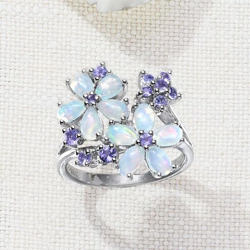 Ross-Simons Opal و .36 Ct. T.W. خاتم زهرة تنزانيت في الفضة الإسترليني in Saudi Arabia