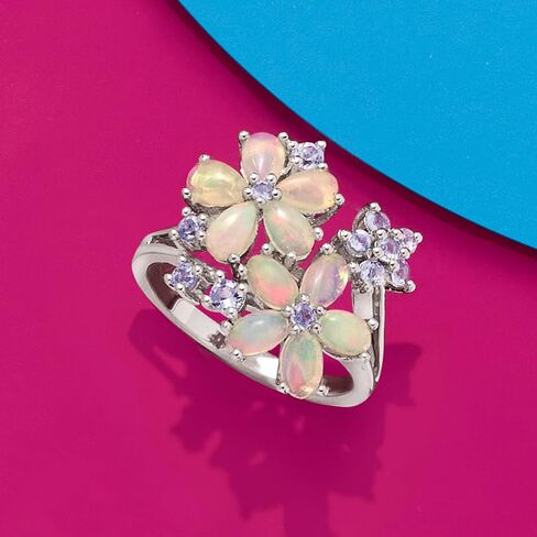 Ross-Simons Opal و .36 Ct. T.W. خاتم زهرة تنزانيت في الفضة الإسترليني in Saudi Arabia