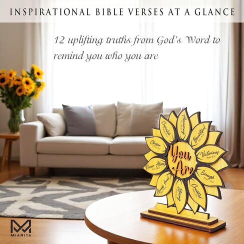 God Says You Are 2-Layer Wood Plaque, Christian Gifts for Women Birthday, Religious Desk Decor, Sunflower Gifts for Women, Faith-Based Inspirational Gift for Friends, Mom, Sister, Girl, Female Coworker, Christian, Sunflower Decor in Saudi Arabia