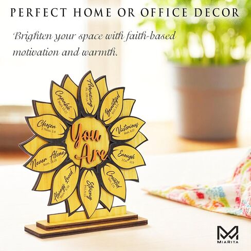 God Says You Are 2-Layer Wood Plaque, Christian Gifts for Women Birthday, Religious Desk Decor, Sunflower Gifts for Women, Faith-Based Inspirational Gift for Friends, Mom, Sister, Girl, Female Coworker, Christian, Sunflower Decor in Saudi Arabia