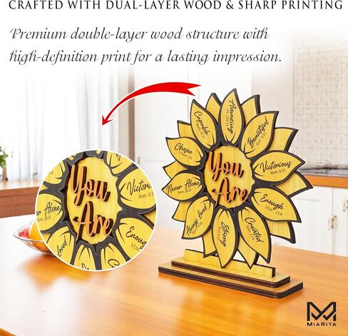 God Says You Are 2-Layer Wood Plaque, Christian Gifts for Women Birthday, Religious Desk Decor, Sunflower Gifts for Women, Faith-Based Inspirational Gift for Friends, Mom, Sister, Girl, Female Coworker, Christian, Sunflower Decor in Saudi Arabia