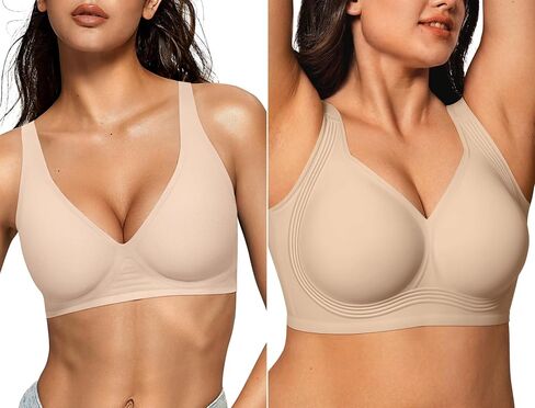 OEAK Womens Deep V Bras Wireless & Wireless Bras Supportive Beige 3XL in Saudi Arabia