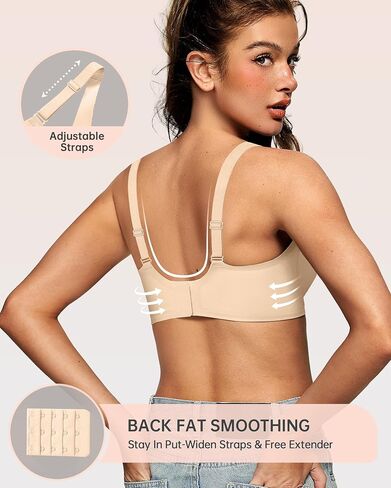 OEAK Womens Deep V Bras Wireless & Wireless Bras Supportive Beige 3XL in Saudi Arabia