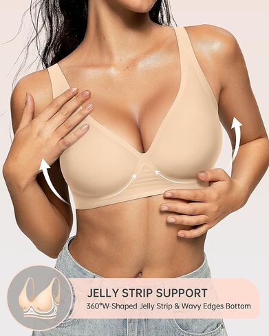 OEAK Womens Deep V Bras Wireless & Wireless Bras Supportive Beige 3XL in Saudi Arabia