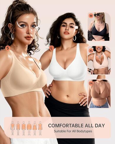 OEAK Womens Deep V Bras Wireless & Wireless Bras Supportive Beige 3XL in Saudi Arabia