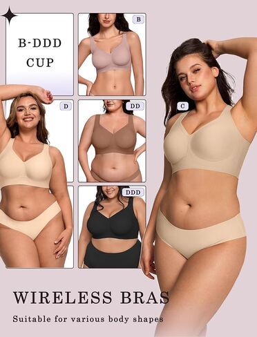 OEAK Womens Deep V Bras Wireless & Wireless Bras Supportive Beige 3XL in Saudi Arabia