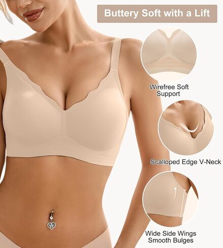 Wireless Bras for Women Bralette - Womens Seamless Push Up Full Coverage Wirefree Padded Sleep Bra with Support and Lift in Saudi Arabia