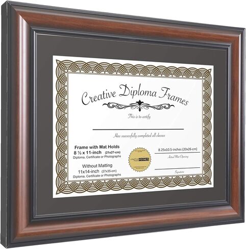 Creative Picture Frames 8.5x11 Diploma Frame This 11x14-inch Eco-Walnut includes Black Matting Holds 8.5x11-inch Media, with Installed Hangers for either Orientation in Kuwait