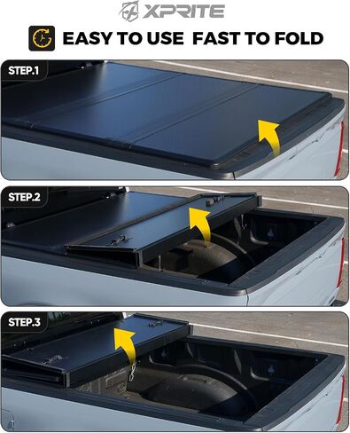 Xprite 4.6ft FRP Hard Tri-Fold Bed Bed Tonneau Cover متوافق مع 2022 2023 2024 2025 Ford Maverick ، متين/مقاوم للعوامل الجوية/سرقة/بدون حفر وتثبيت سهل ، 4.6 '(55 ") سرير in Kuwait
