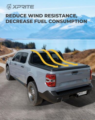 Xprite 4.6ft FRP Hard Tri-Fold Bed Bed Tonneau Cover متوافق مع 2022 2023 2024 2025 Ford Maverick ، متين/مقاوم للعوامل الجوية/سرقة/بدون حفر وتثبيت سهل ، 4.6 '(55 ") سرير in Kuwait