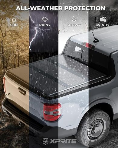 Xprite 4.6ft FRP Hard Tri-Fold Bed Bed Tonneau Cover متوافق مع 2022 2023 2024 2025 Ford Maverick ، متين/مقاوم للعوامل الجوية/سرقة/بدون حفر وتثبيت سهل ، 4.6 '(55 ") سرير in Kuwait