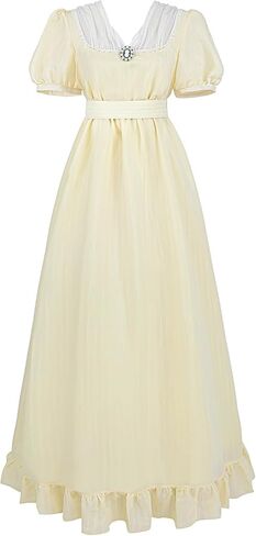LTAKK Regency Dress Women Regency Costume Empire Waist Tea Party Dresses Victorian Gown with Sash and Brooch in Kuwait