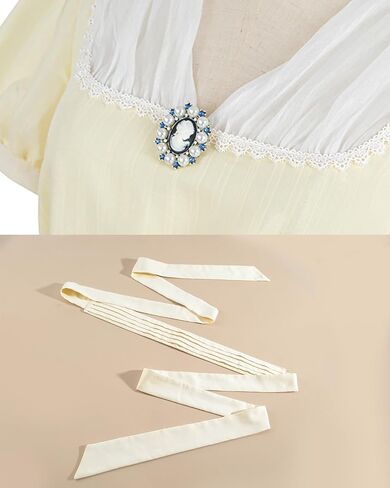 LTAKK Regency Dress Women Regency Costume Empire Waist Tea Party Dresses Victorian Gown with Sash and Brooch in Kuwait