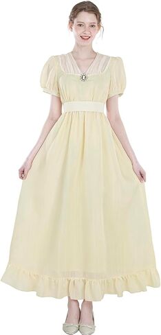 LTAKK Regency Dress Women Regency Costume Empire Waist Tea Party Dresses Victorian Gown with Sash and Brooch in Kuwait