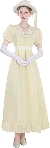 LTAKK Regency Dress Women Regency Costume Empire Waist Tea Party Dresses Victorian Gown with Sash and Brooch in Kuwait