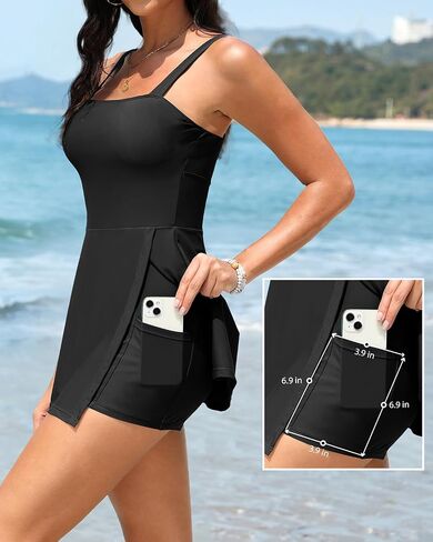 Daci Women's One Piece Swimdress - Swimsuit Swimsuit Converse Coverage Complet Modest Skirted Suit مع جيوب 2025 in Kuwait