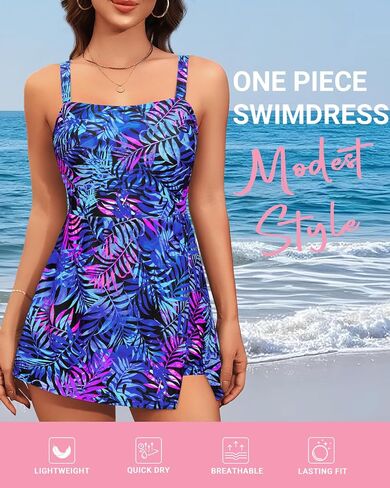 Daci Women's One Piece Swimdress - Swimsuit Swimsuit Converse Coverage Complet Modest Skirted Suit مع جيوب 2025 in Kuwait
