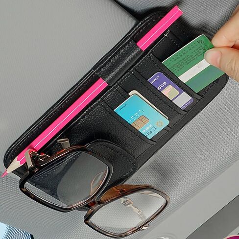 Car Sun Visor Organizer, Multifunctional Auto Sunglass Holder for Car Interior Accessories, Universal Car Sunshade Storage Pocket, Carry Card,License,Registration,Document,Pen,Key(Black) in Saudi Arabia