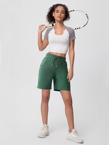 Womens Cotton Sweat Shorts Casual Summer Loose Athletic Short Drawstring Waist Lounge Running Shorts with 3 Pockets in Saudi Arabia