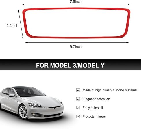 Car Rear View Mirror Protector Frame, Silicone Rearview Mirror Edge Protective Cover, Automotive Mirrors Trim Frame Decoration Compatible with Model 3 Y X S Semi 2014-2024 (Red) in Saudi Arabia