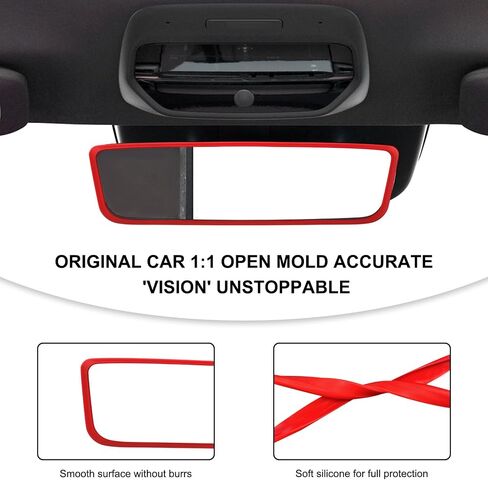 Car Rear View Mirror Protector Frame, Silicone Rearview Mirror Edge Protective Cover, Automotive Mirrors Trim Frame Decoration Compatible with Model 3 Y X S Semi 2014-2024 (Red) in Saudi Arabia