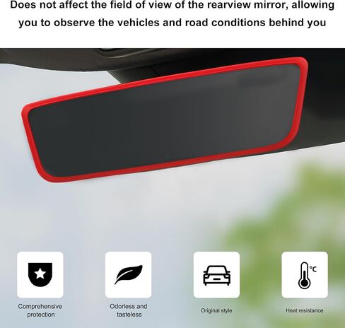Car Rear View Mirror Protector Frame, Silicone Rearview Mirror Edge Protective Cover, Automotive Mirrors Trim Frame Decoration Compatible with Model 3 Y X S Semi 2014-2024 (Red) in Saudi Arabia