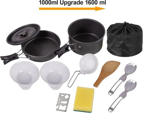 REDCAMP 10 PCS Camping Cookware Mess Kit Camping Gear Campfire Utensils Lightweight Stackable Pot Pan Bowls Soup Spoon with Storage Bag for Camping, Backpacking, Outdoor Cooking and Picnic, Orange in Kuwait
