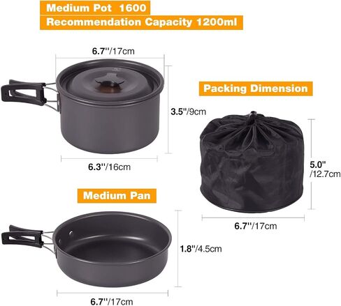 REDCAMP 10 PCS Camping Cookware Mess Kit Camping Gear Campfire Utensils Lightweight Stackable Pot Pan Bowls Soup Spoon with Storage Bag for Camping, Backpacking, Outdoor Cooking and Picnic, Orange in Kuwait